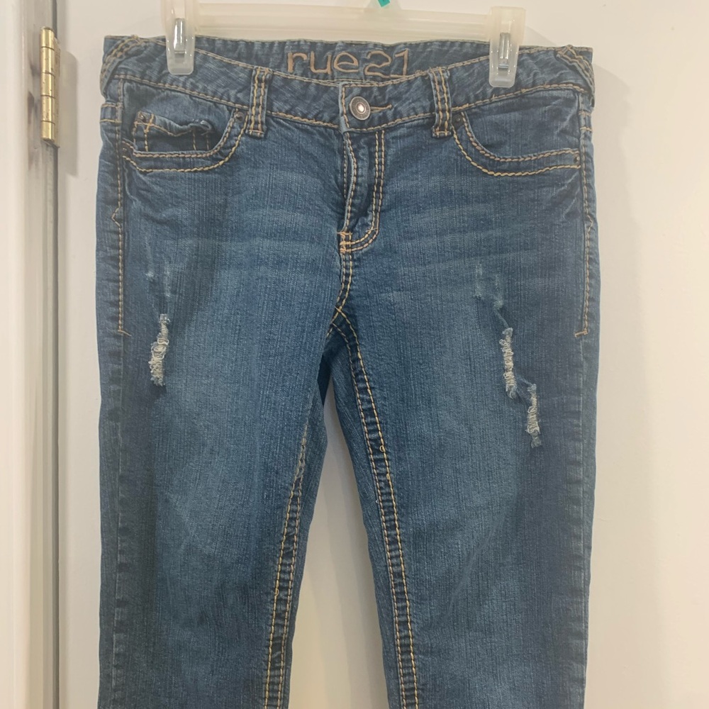 3/$15 Medium Blue Distressed Ankle Jeans